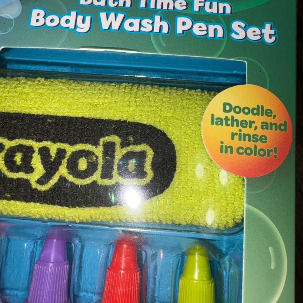 CRAYOLA BATH TIME FUN BODY WASH PEN SET 5 FLIRAL SCENTS & A CLOTH NIP - Picture 3 of 5